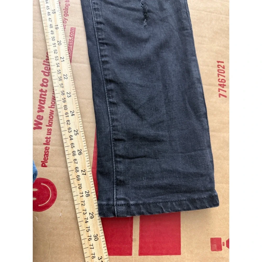 Off-White Slim Fit Black Denim Jeans Orange Checkered Patch Distressed Mens 30